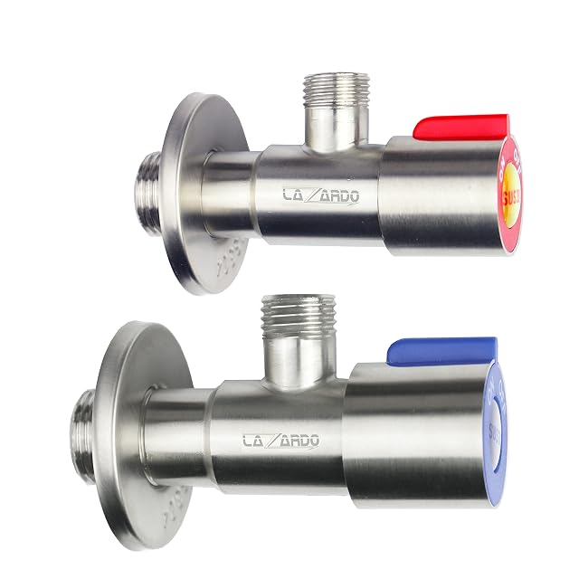 Coppia di rubinetti sottolavabo in inox Lazardo con maniglie rossa e blu