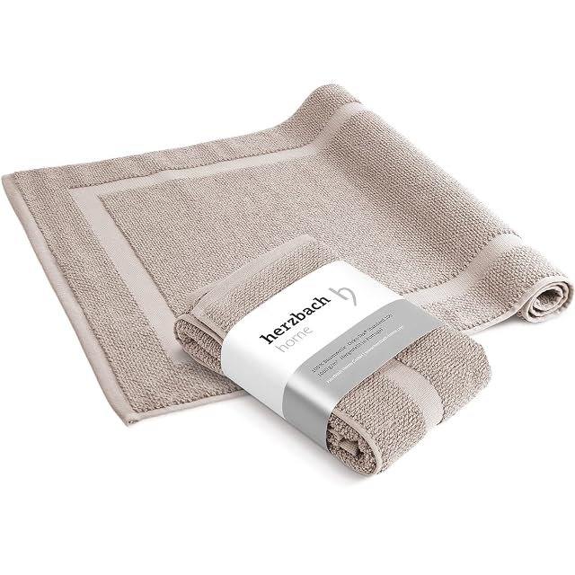 Tappeti da bagno in cotone grigio sabbia herzbach home, confezione da due