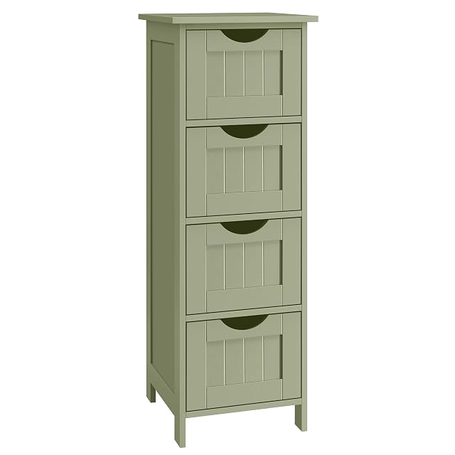 Colonna portaoggetti da bagno verde a quattro cassetti VASAGLE