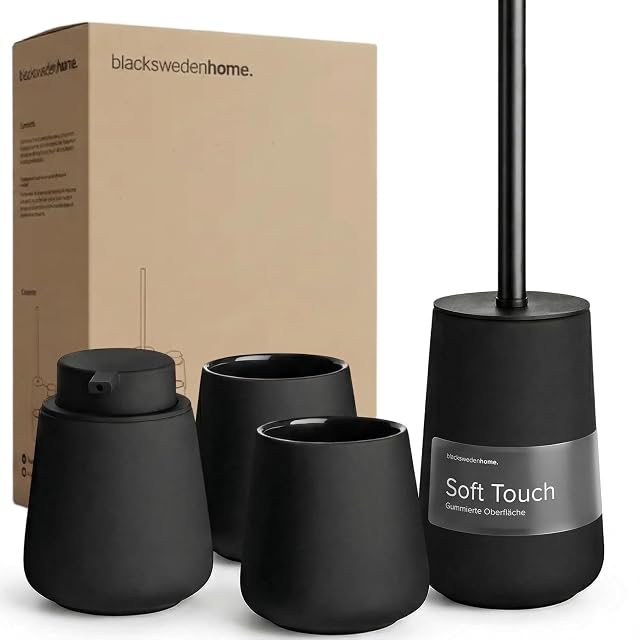 Set da bagno in ceramica quattro pezzi nero opaco Black Sweden Home