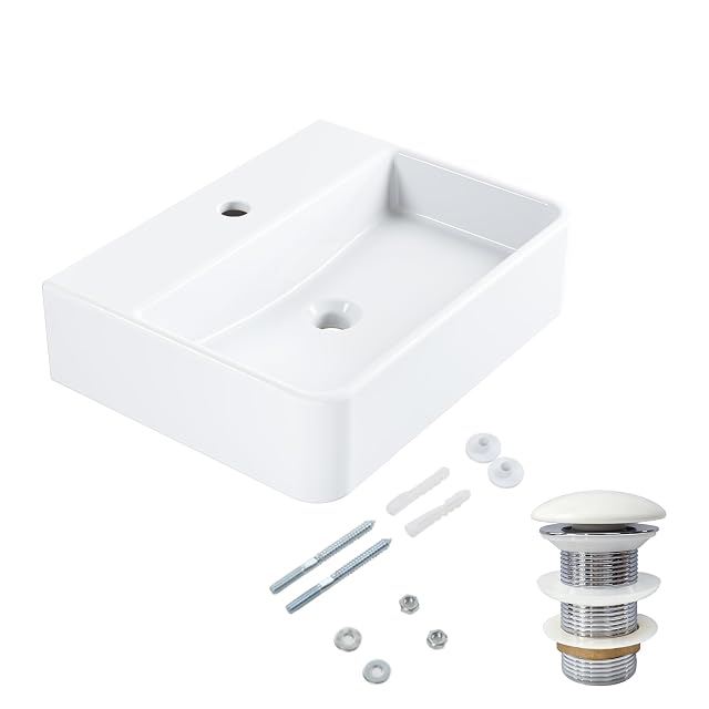 Piccolo lavabo in ceramica bianca HOROW, da appoggio o sospeso