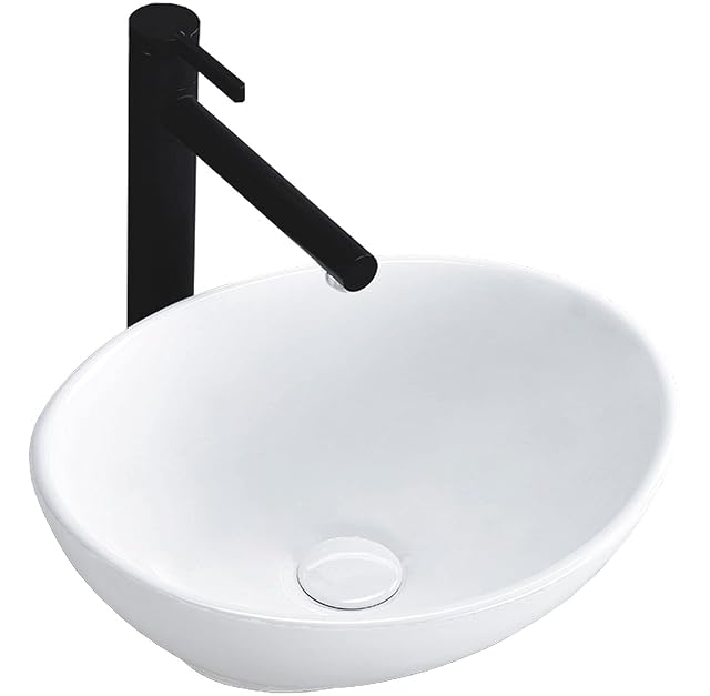 Piccolo lavabo da appoggio ovale in ceramica bianca Rea