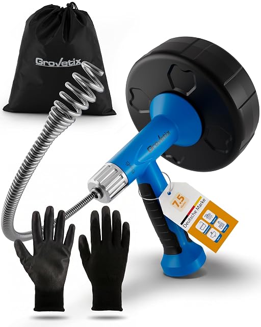 Sonda per scarichi GROVETIX da 7,5 metri con adattatore esagonale e guanti