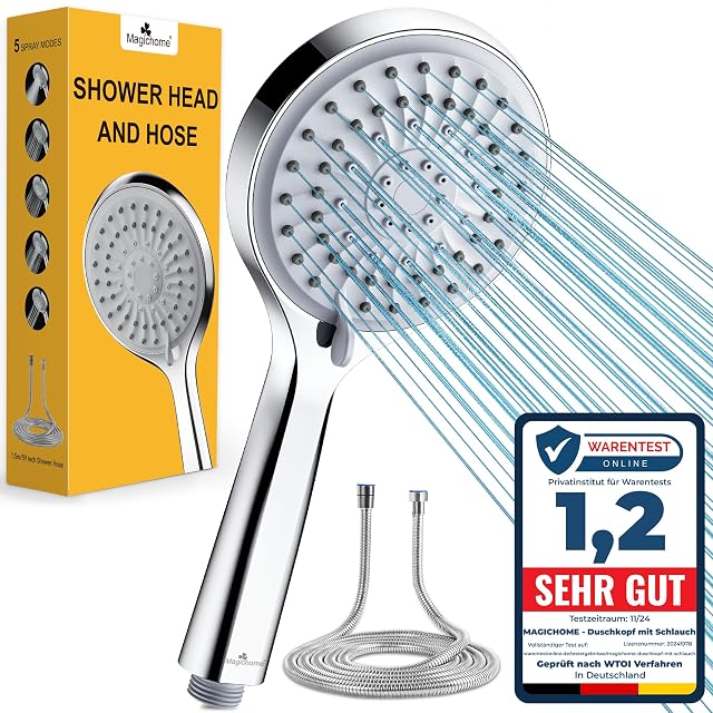 Doccetta cromata a cinque getti Magichome con flessibile in acciaio inox