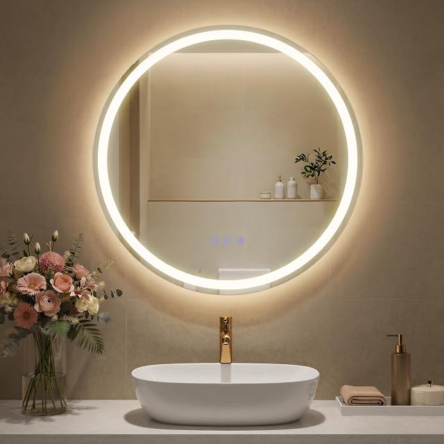 Specchio da bagno LED rotondo con retroilluminazione SONGMICS