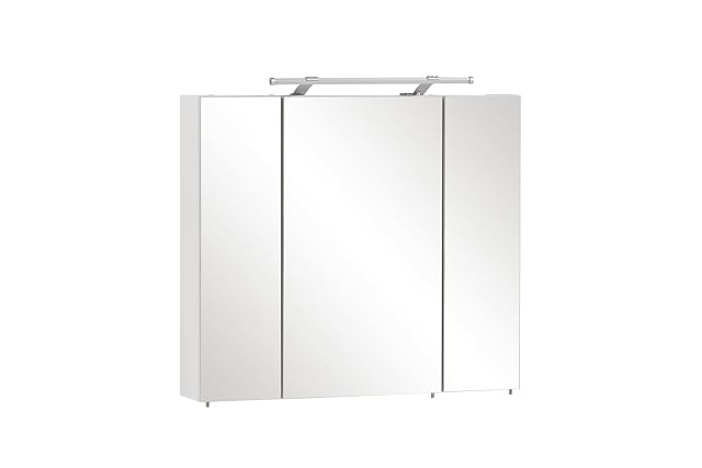 Specchiera contenitore da bagno bianca a tre ante e ripiani in vetro Schildmeyer