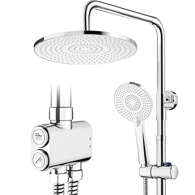 Colonna doccia cromata Rainsworth con soffione a pioggia tondo da 25 cm