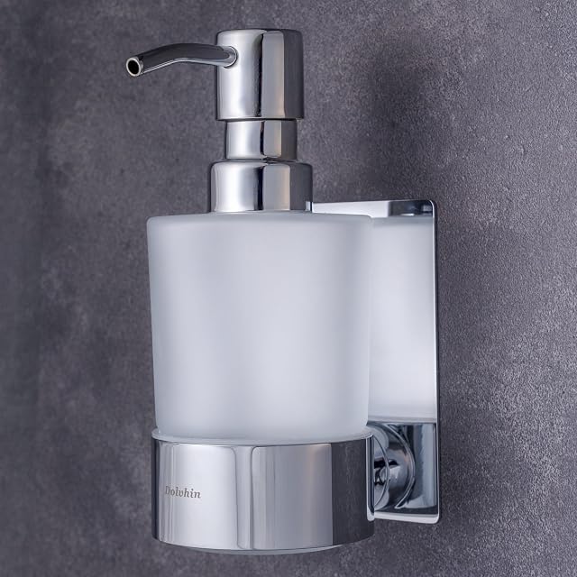 Dispenser di sapone da parete adesivo Dolvhin in cromo lucido con vetro satinato