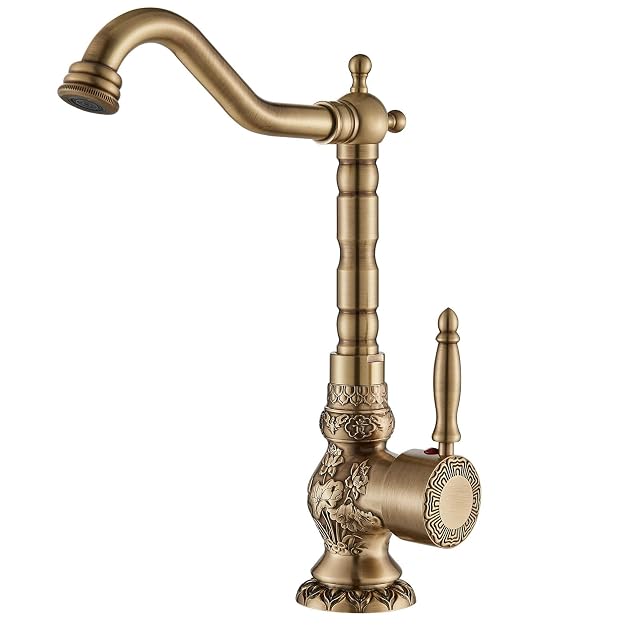 Miscelatore da lavabo alto in ottone anticato Suguword con bocca girevole