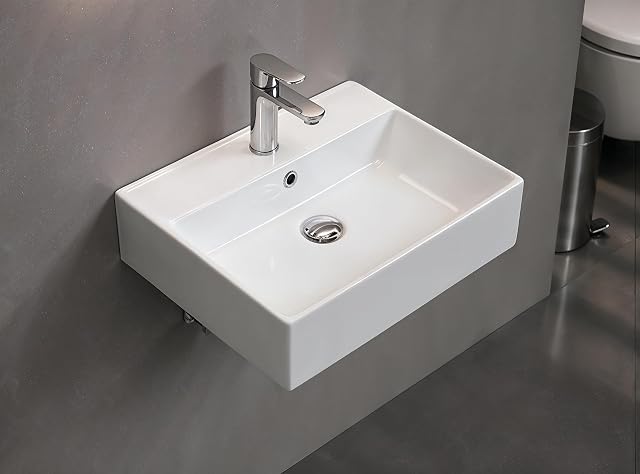 Lavabo sospeso quadrato in ceramica bianca Aqua Bagno, 50 cm