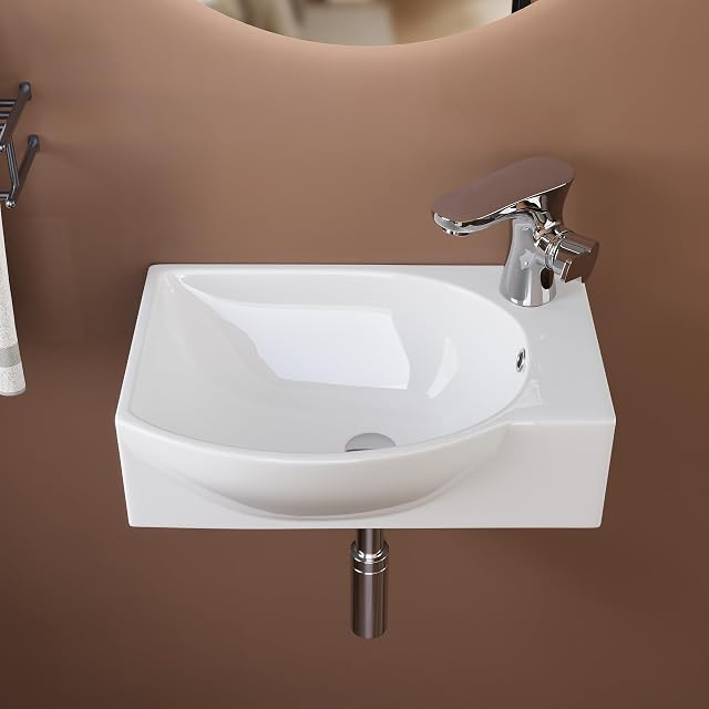 Piccolo lavabo sospeso in ceramica bianca DeerValley con foro rubinetto a destra