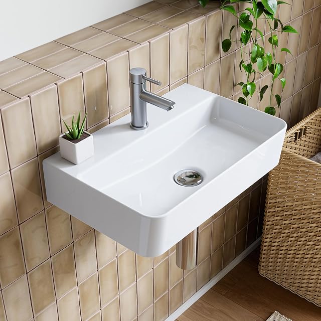 Lavabo sospeso in ceramica bianca HOROW con angoli arrotondati
